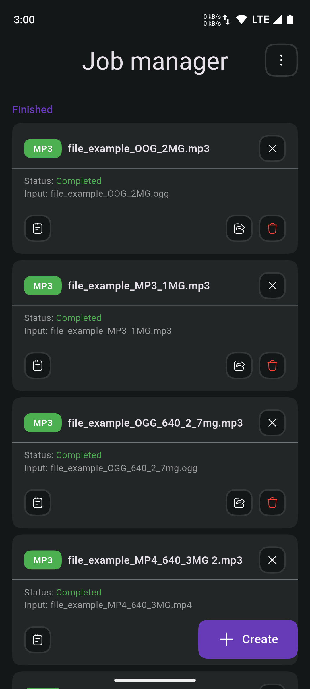 Conversion Manager screen (Dark Theme)